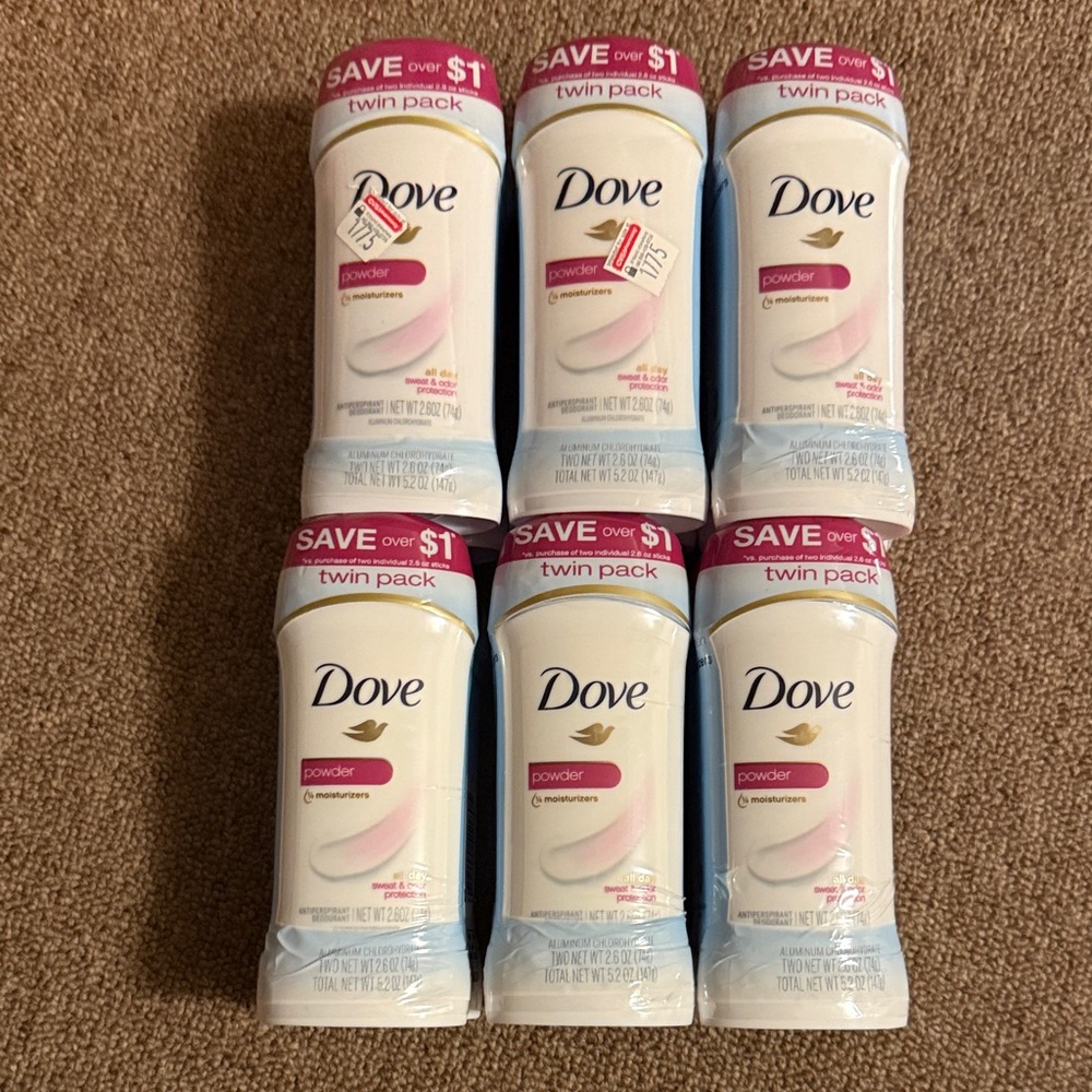 Dove Powder Antiperspirant (6)Twin Packs with 12 totaled